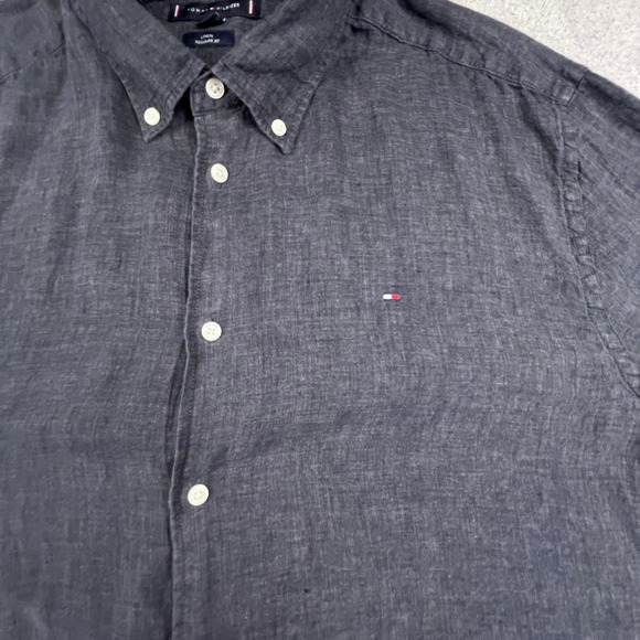 Tommy Hilfiger Mens XXL 100% Linen Regular Fit Shirt Charcoal Grey Elegant Rich - Picture 15 of 16